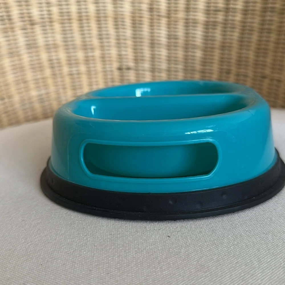 Divided Double Dish Teal Plastic Food Bowl For Small Dog Or Cat